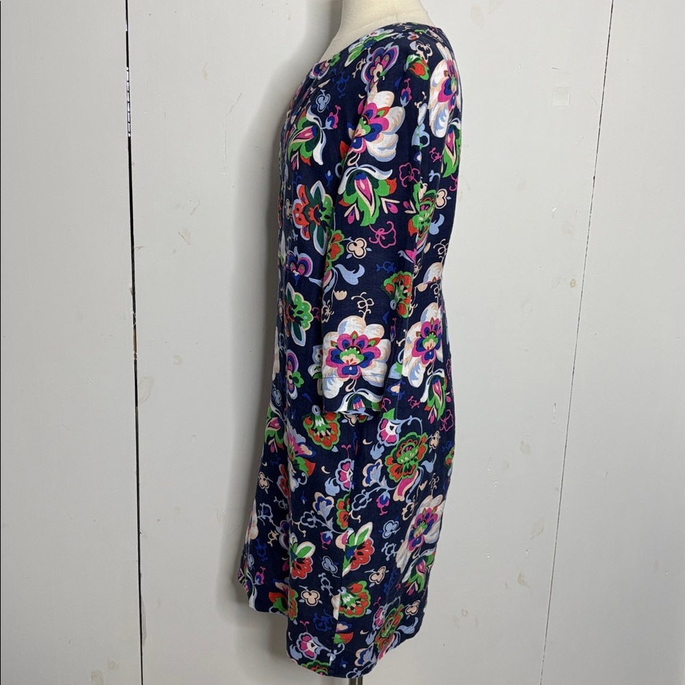 Boden navy blue floral linen shift dress size 14 long - Picture 7 of 10